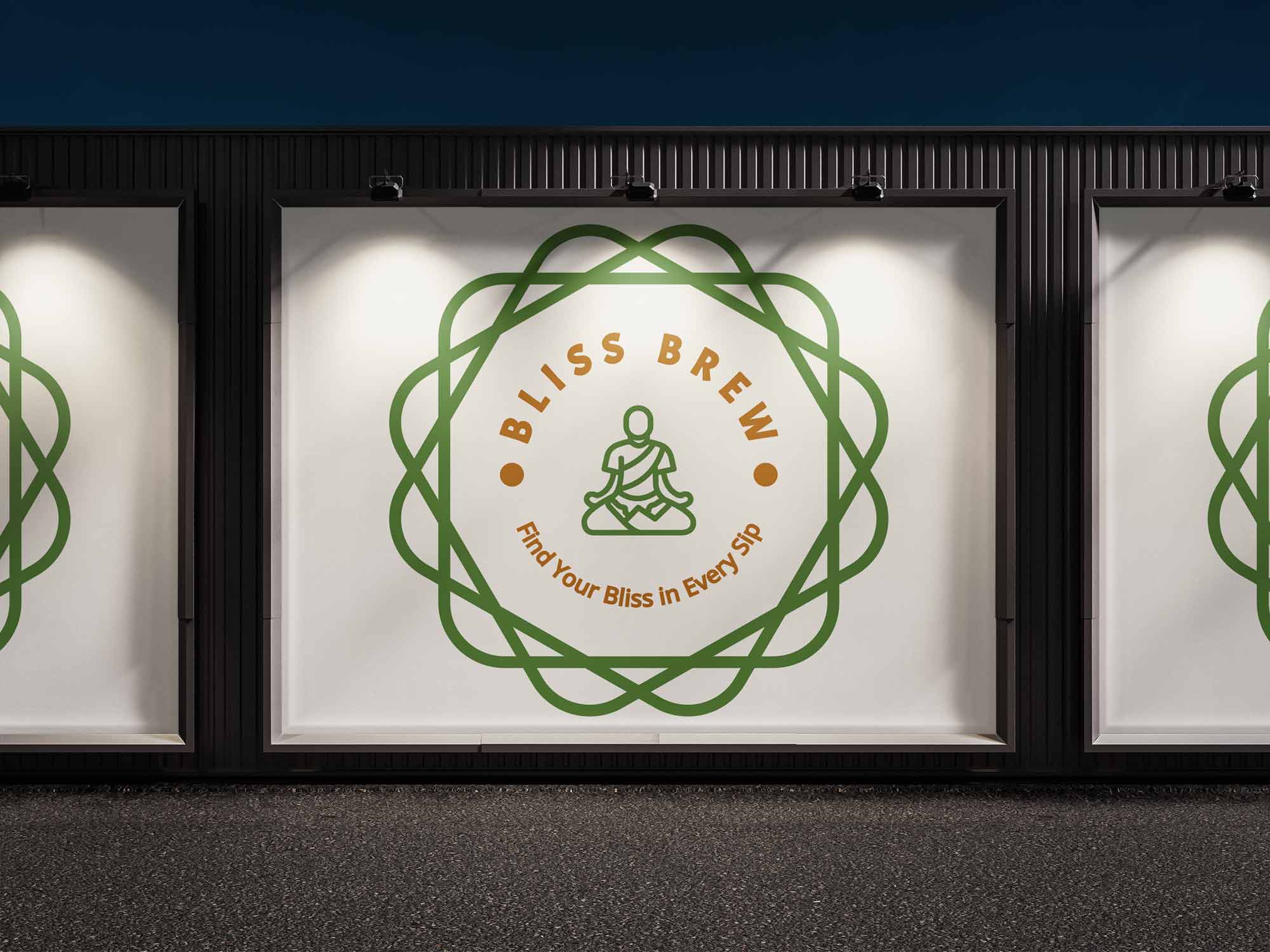 Three outside banners of a logo with a person meditating.