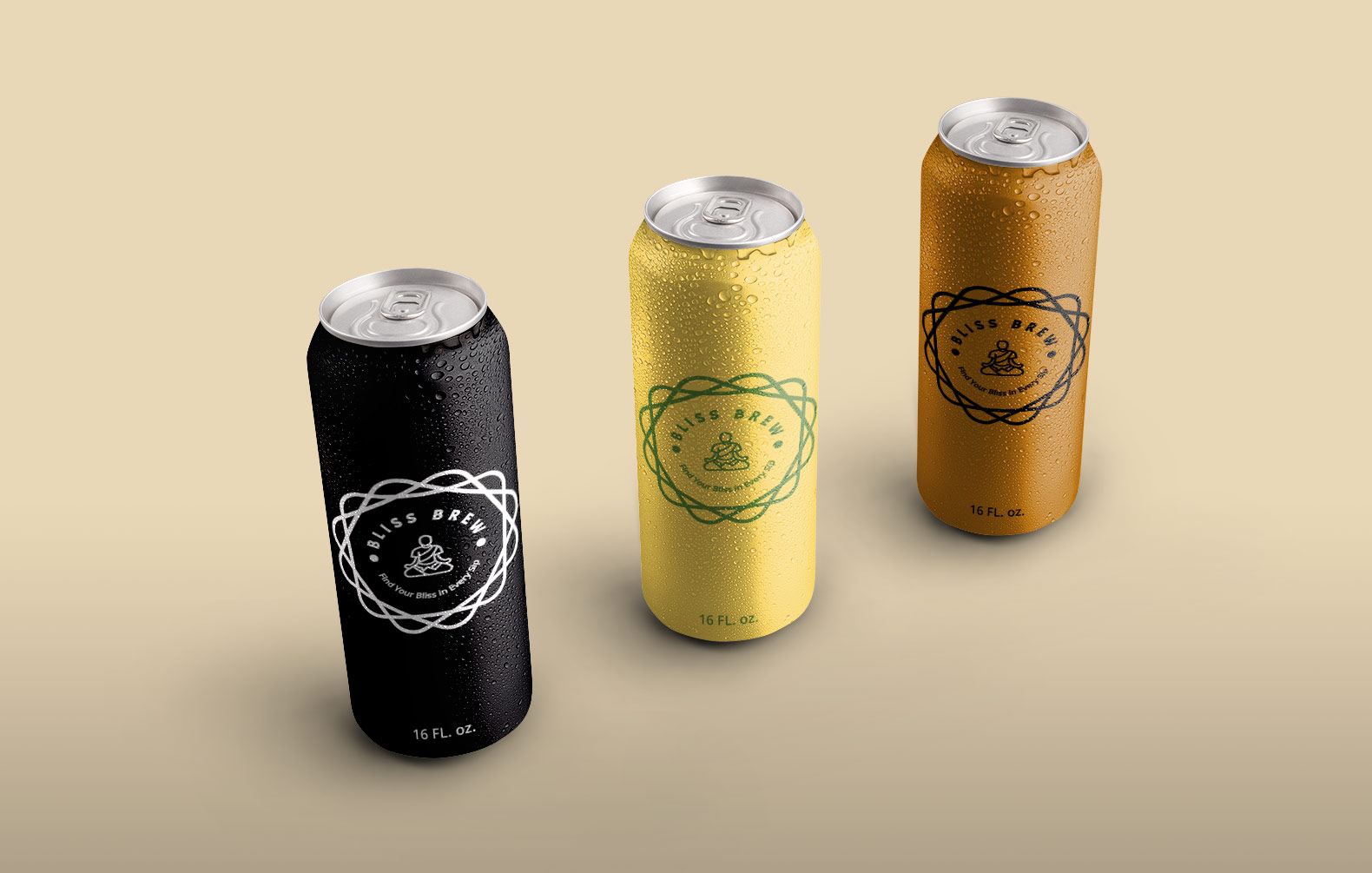 Three different colored beer cans with the same logo on each of them.