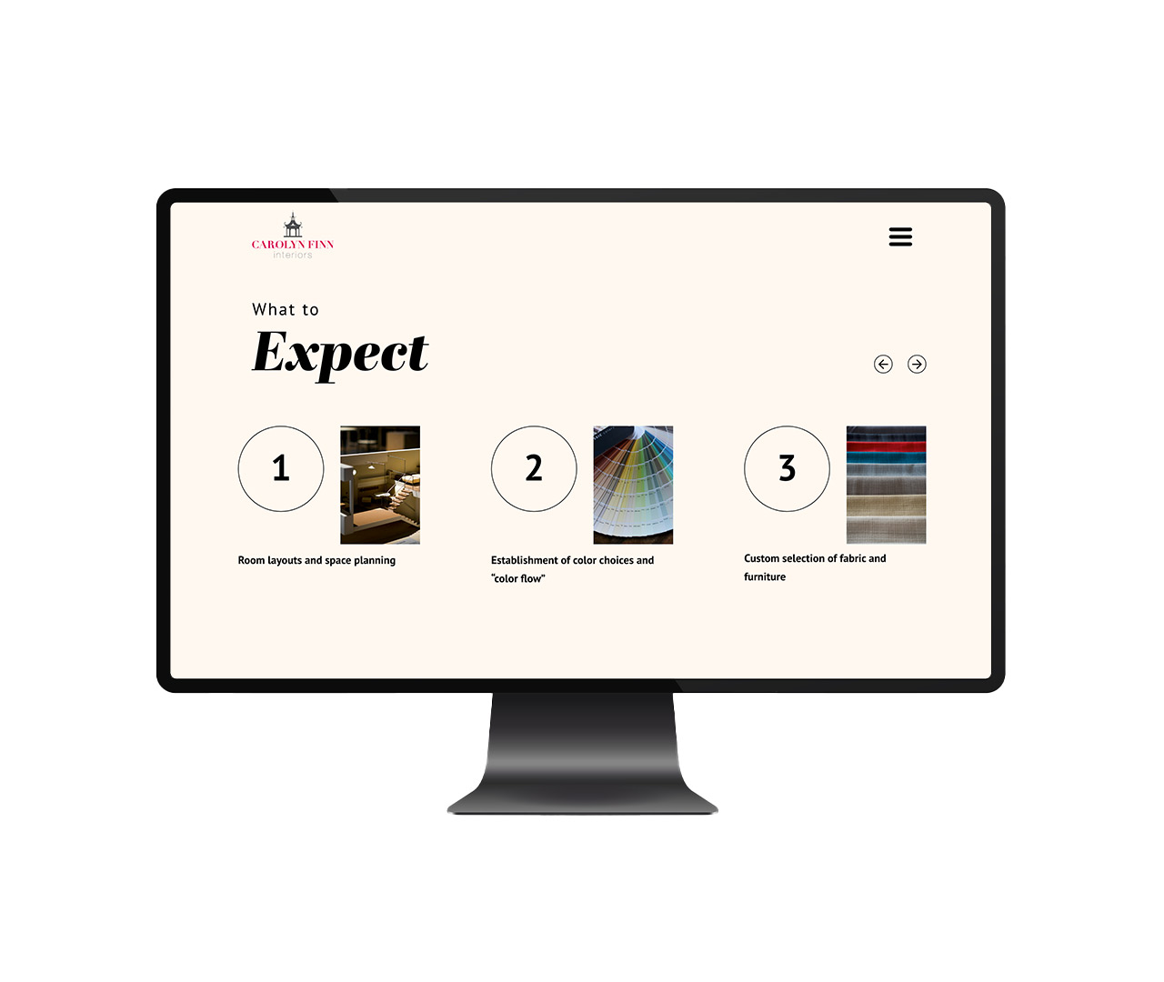 A desktop display screen featuring "What to Expect" and services provided.