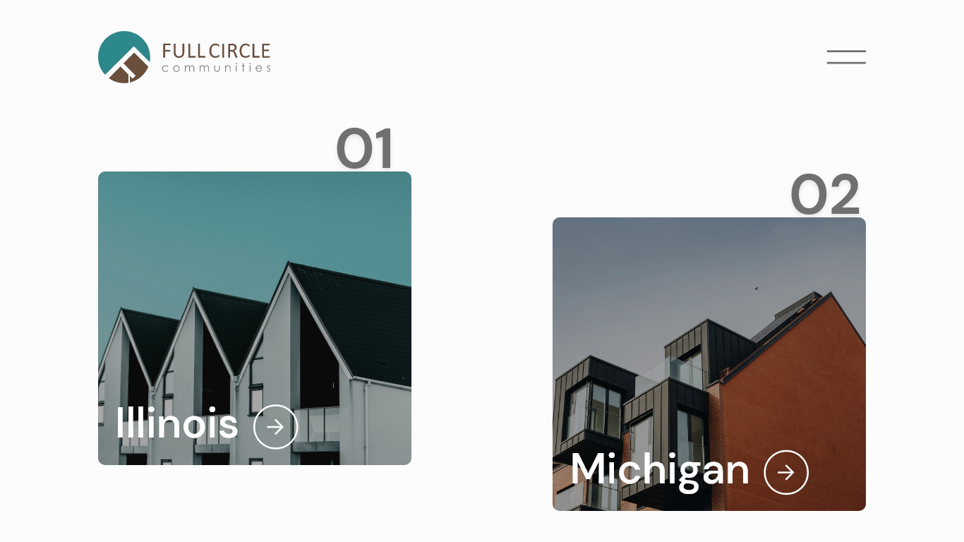 A real estate website displaying different properties with images of buildings.