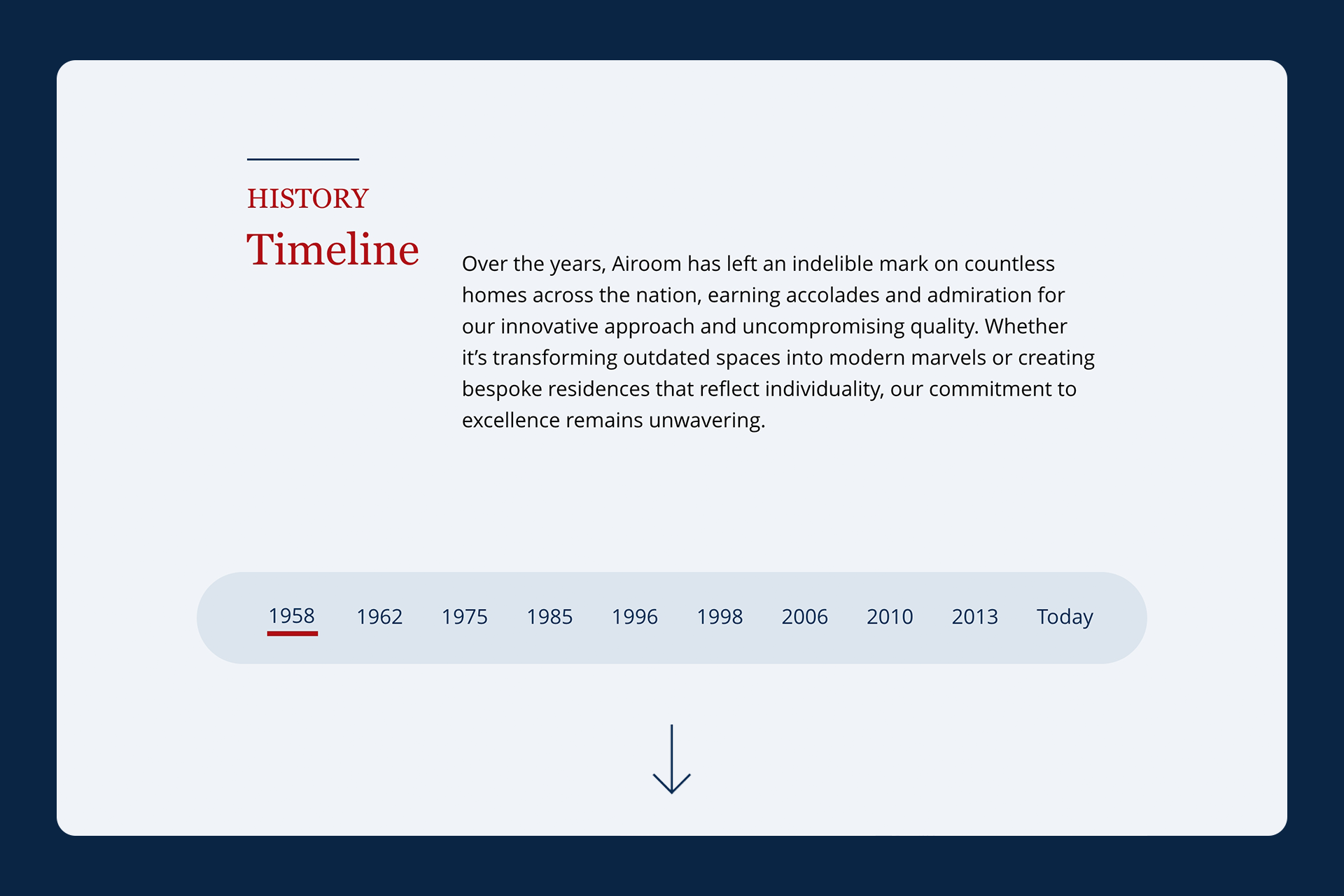 A design and build company historical time line web design.