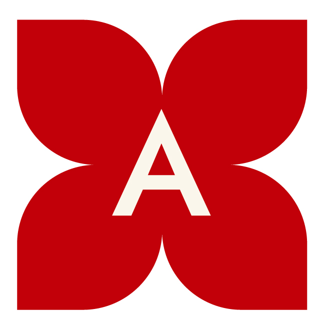 A red flower-shaped icon with the letter "A" inside.