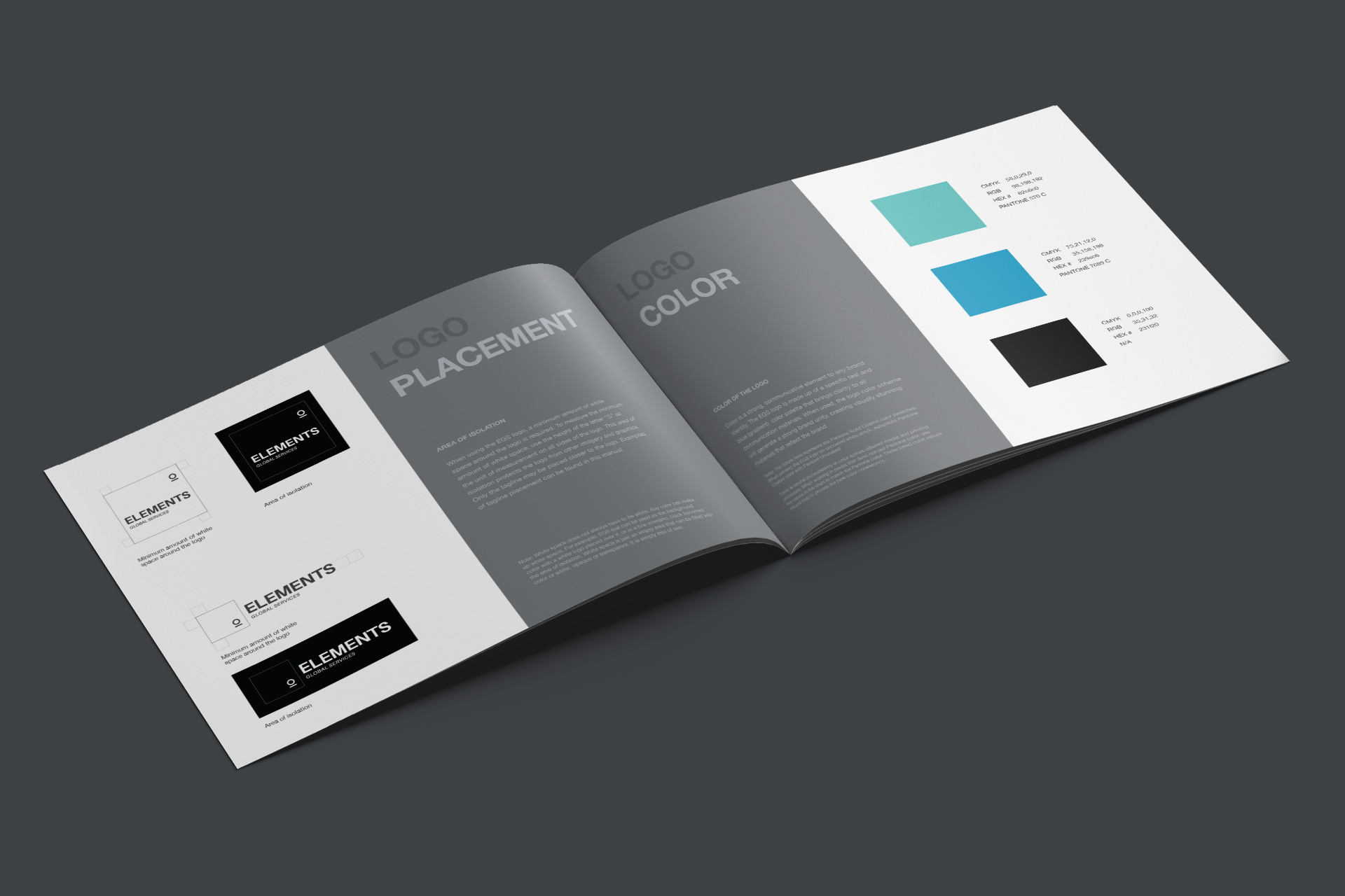 A brand guide manual open spread for a company that provides comprehensive employment solutions.