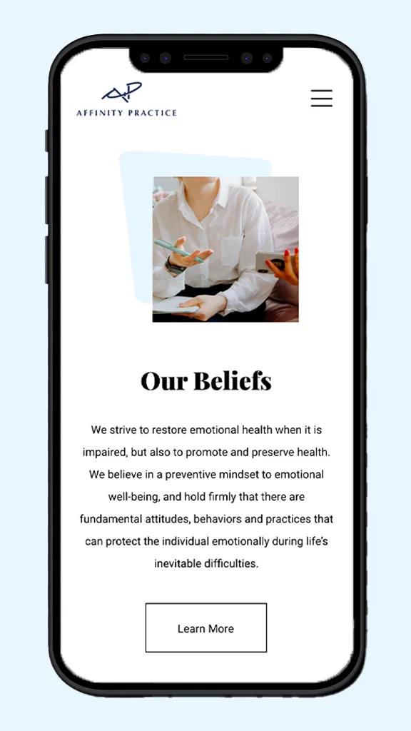 "Our Beliefs" section of the UI.
