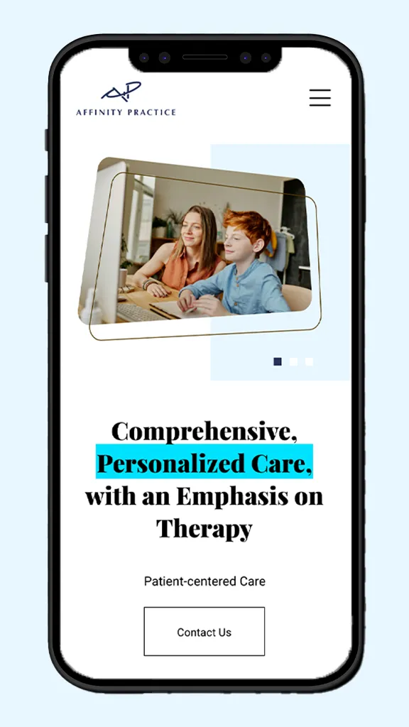 A mobile home page UI web design featuring a kid and a parent.