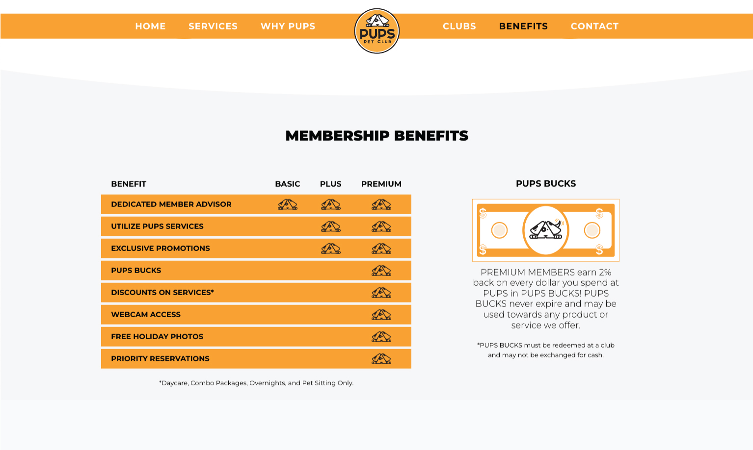 Membership webpage design with infographics.