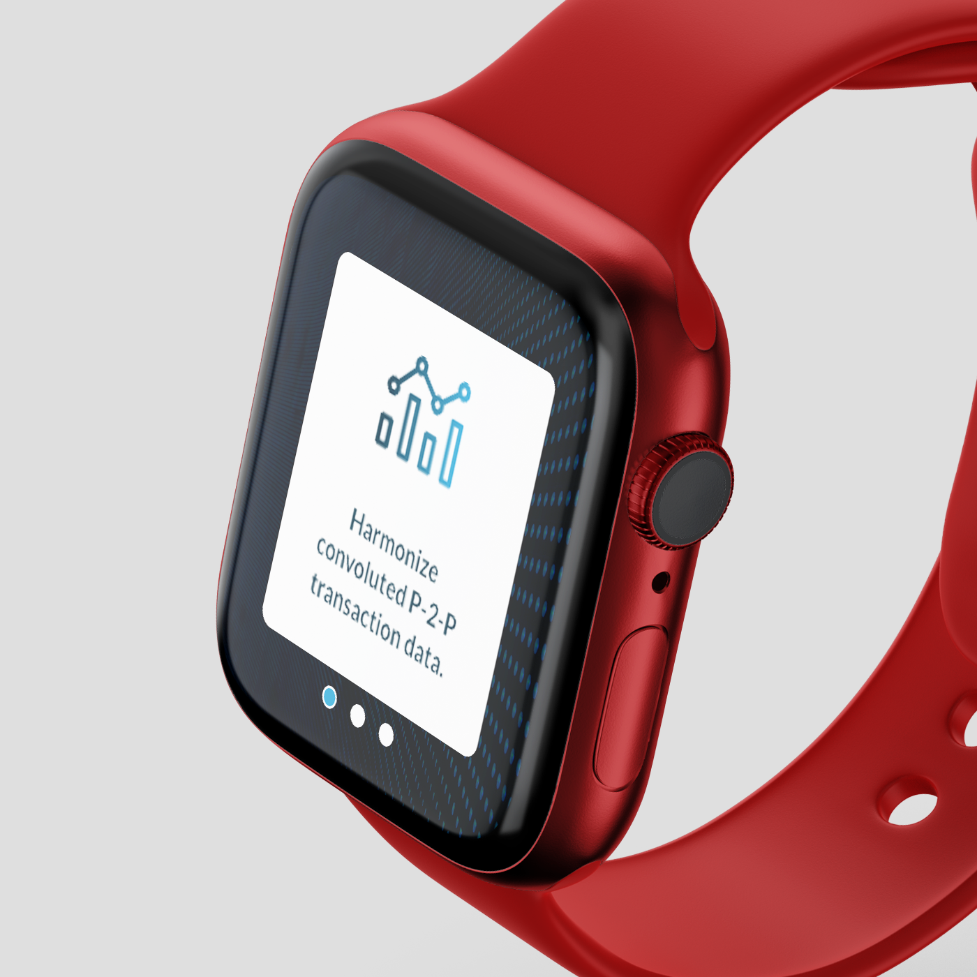 A red smartwatch ui screen showcasing slider screens with icons.