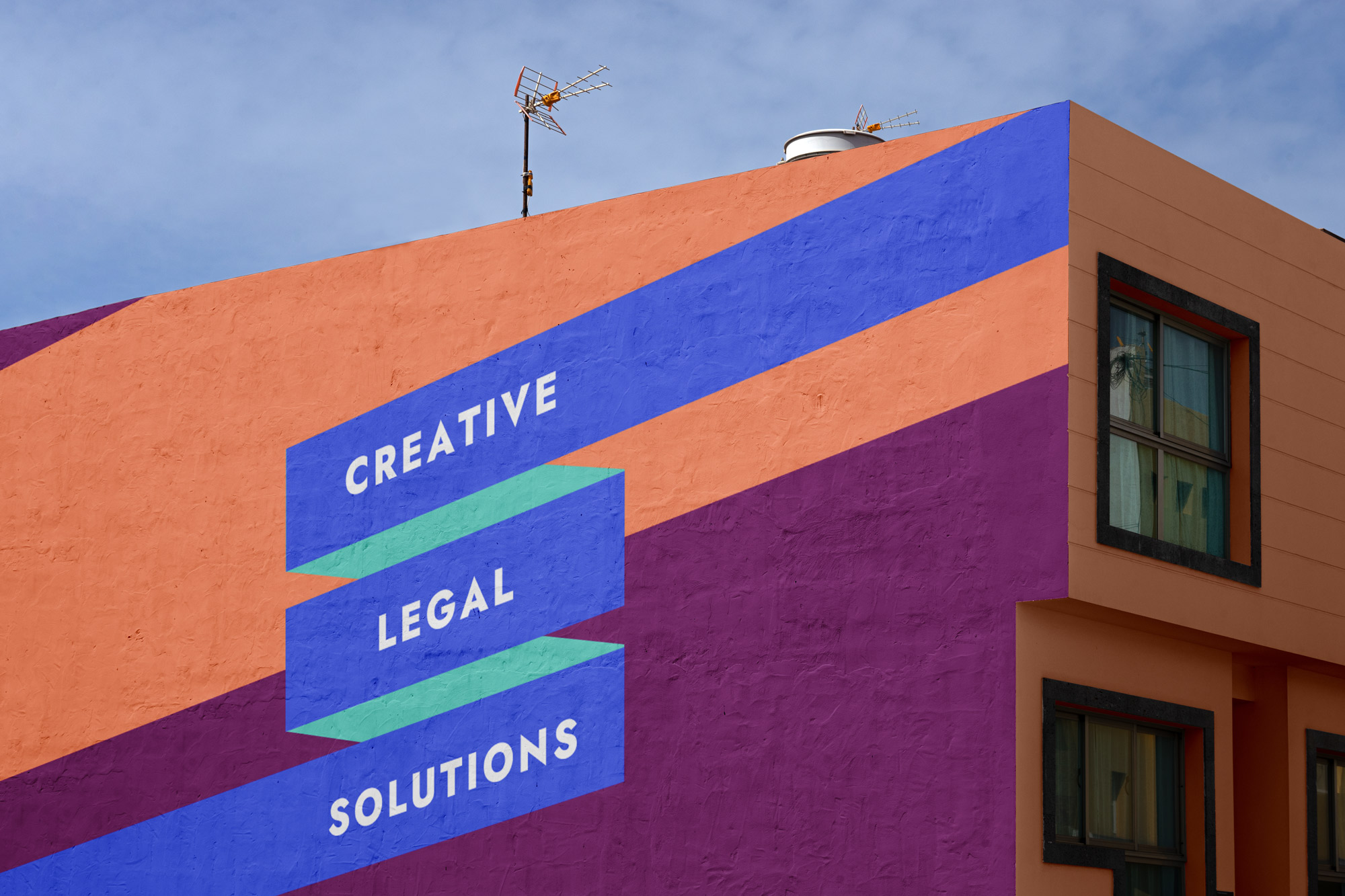 Graphic design elements on a building for law firm.