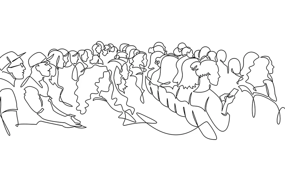 A line illustration of an audience.