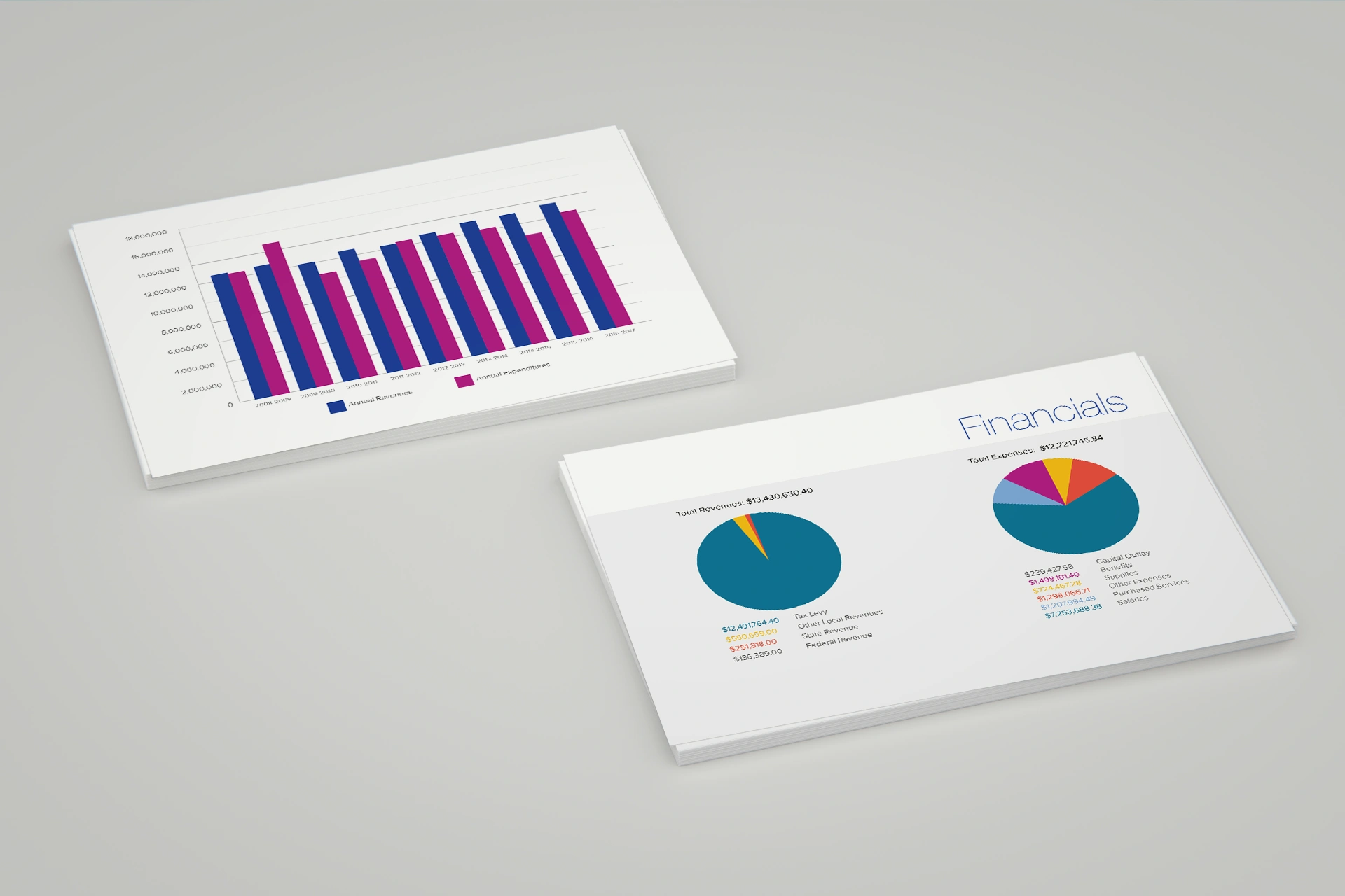 Charts and data graphs for an annual report.