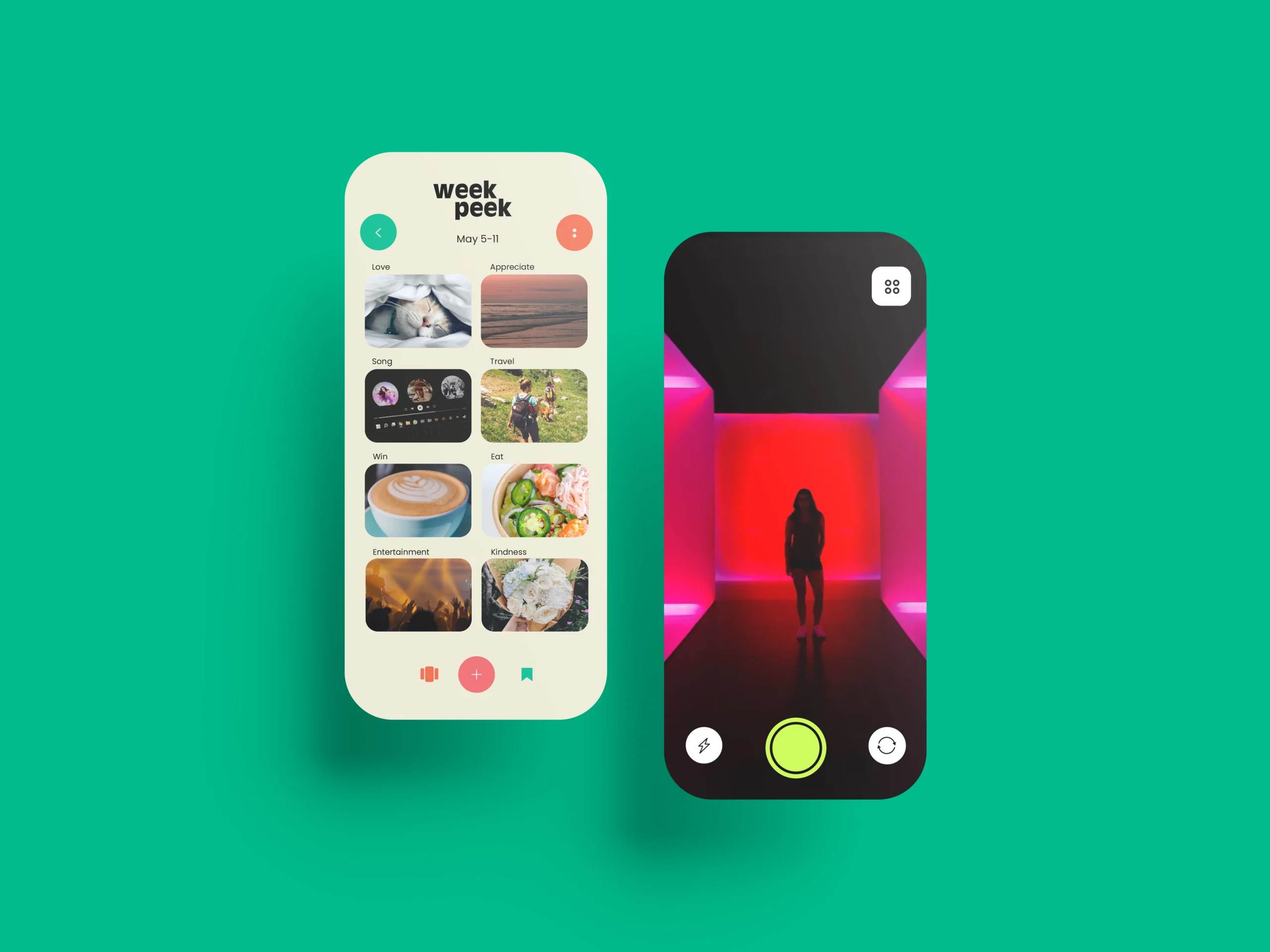 Photo sharing interface for photography app design.