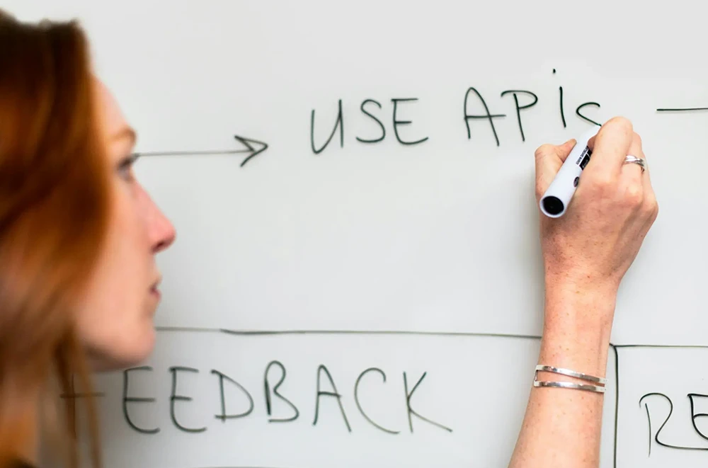 A person writing on a whiteboard.