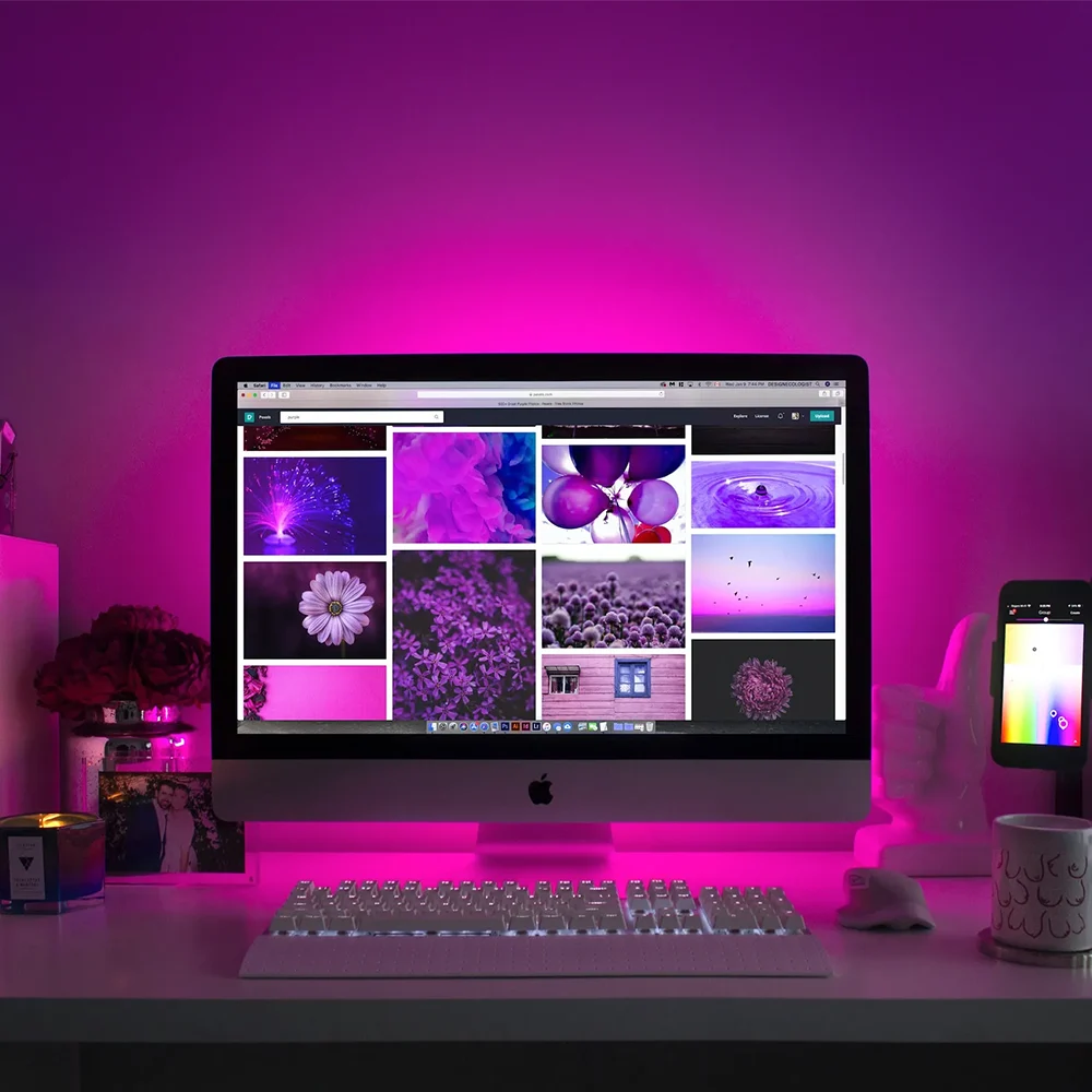 Stock photography website showing purple themed images.