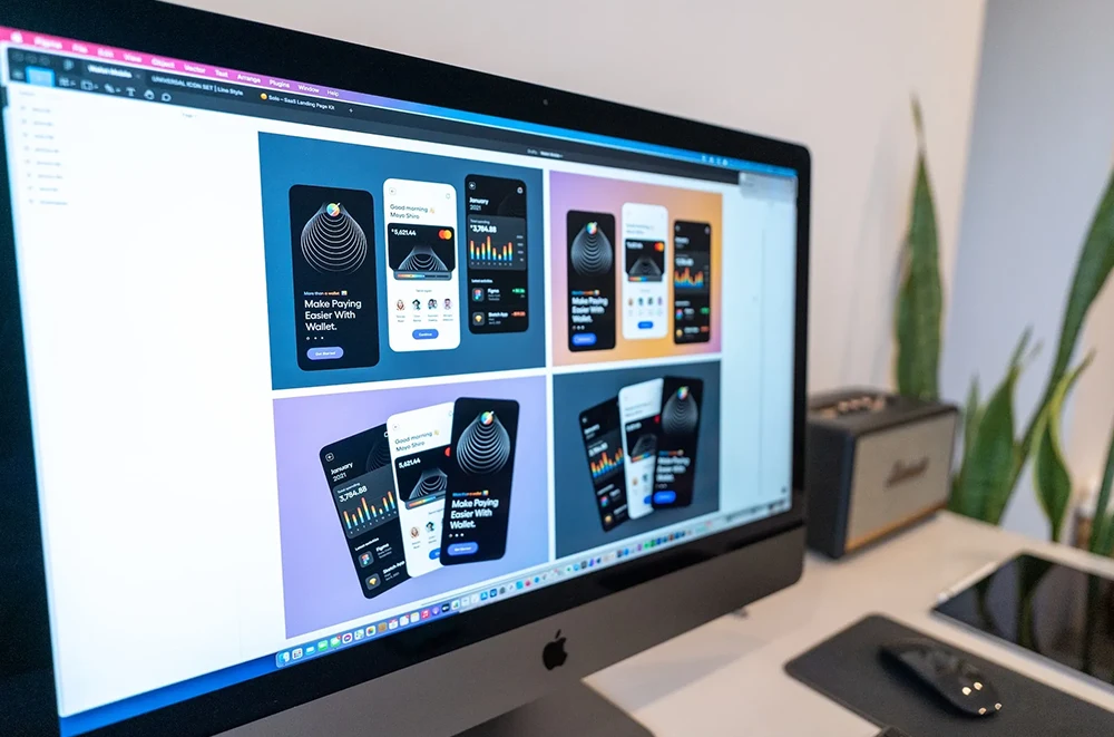 UI interfaces designs displayed on a desktop screen.