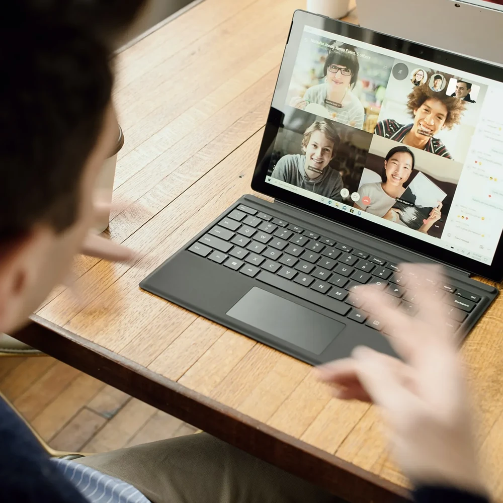 A person on a video conference call.