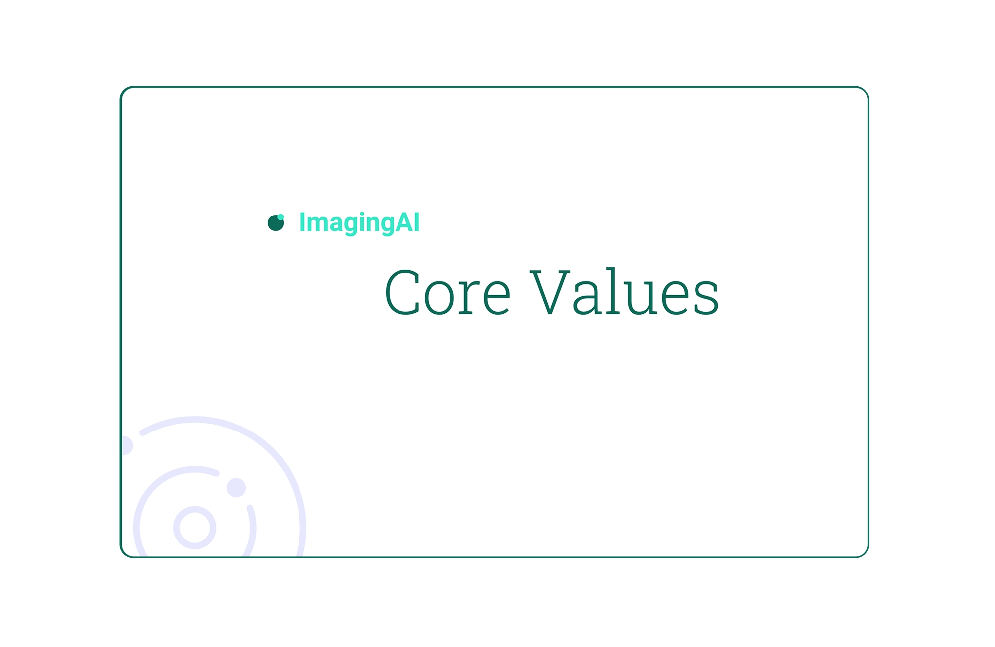 Core values tile section in a flat ui screen of a web site for an eye health care ai company.