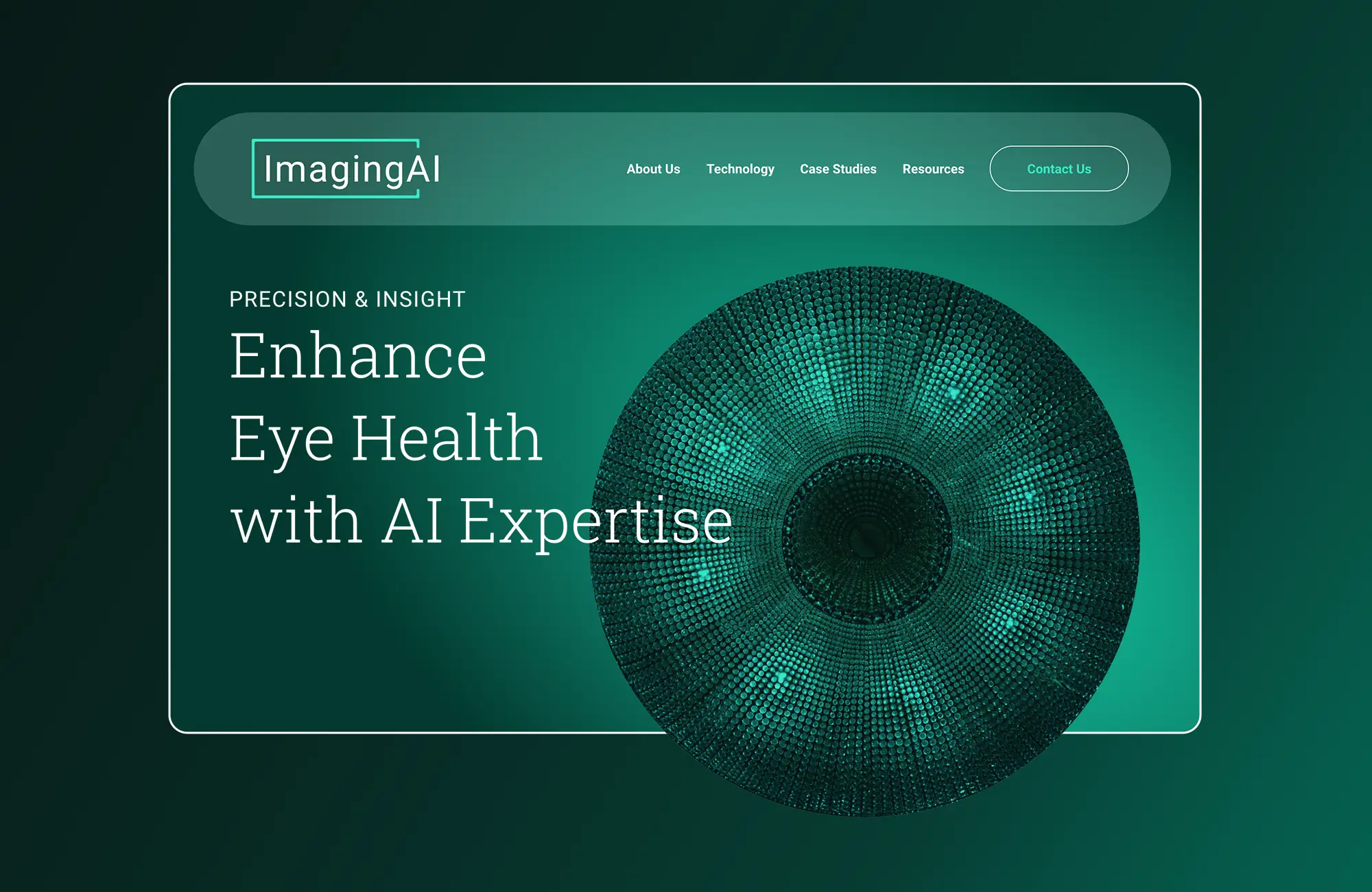 Home page design with heading for an eye care artificial intelligence company.