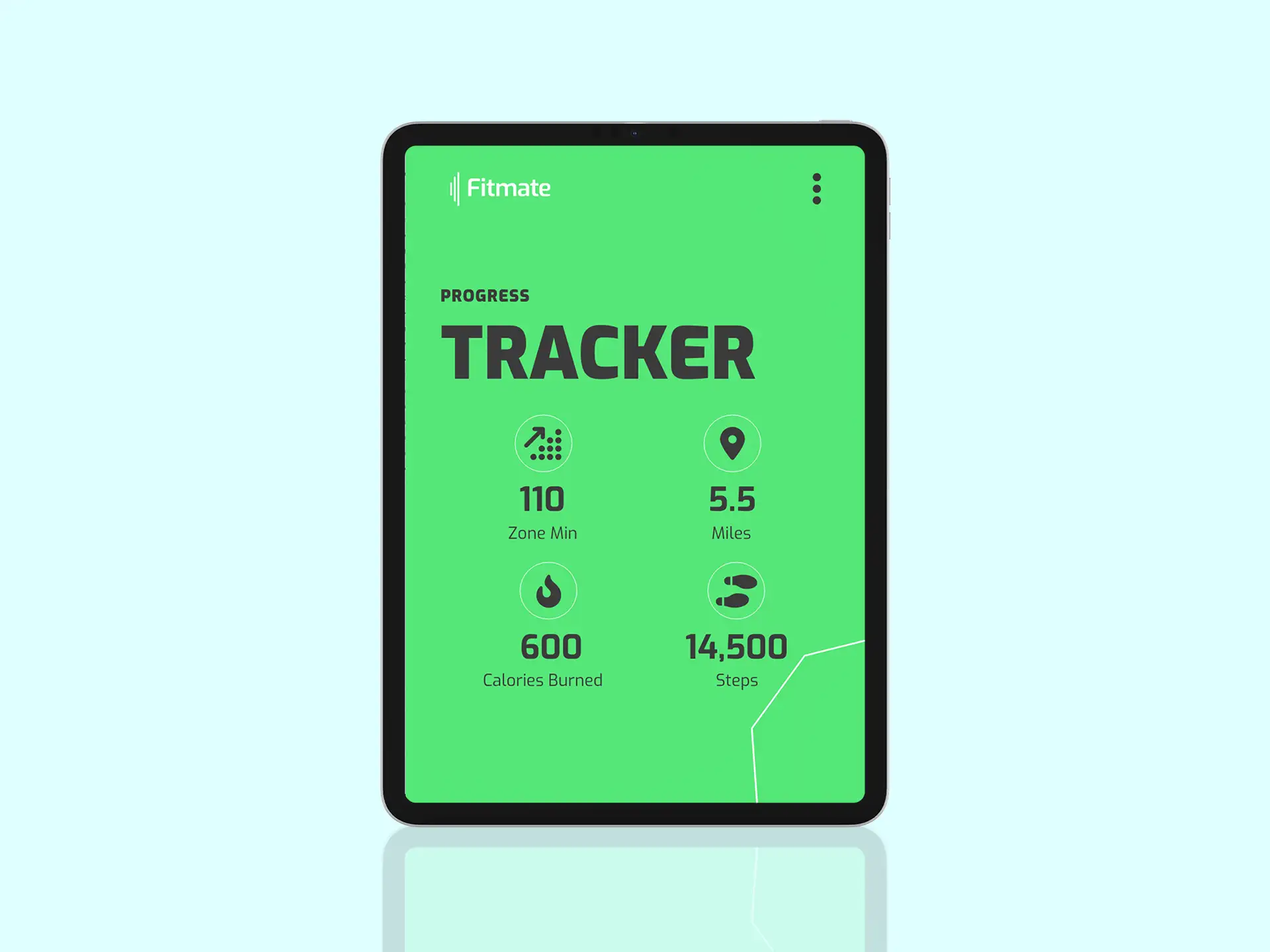 A "Progress Tracker" UX/UI screen featring custom iconography and custom results.