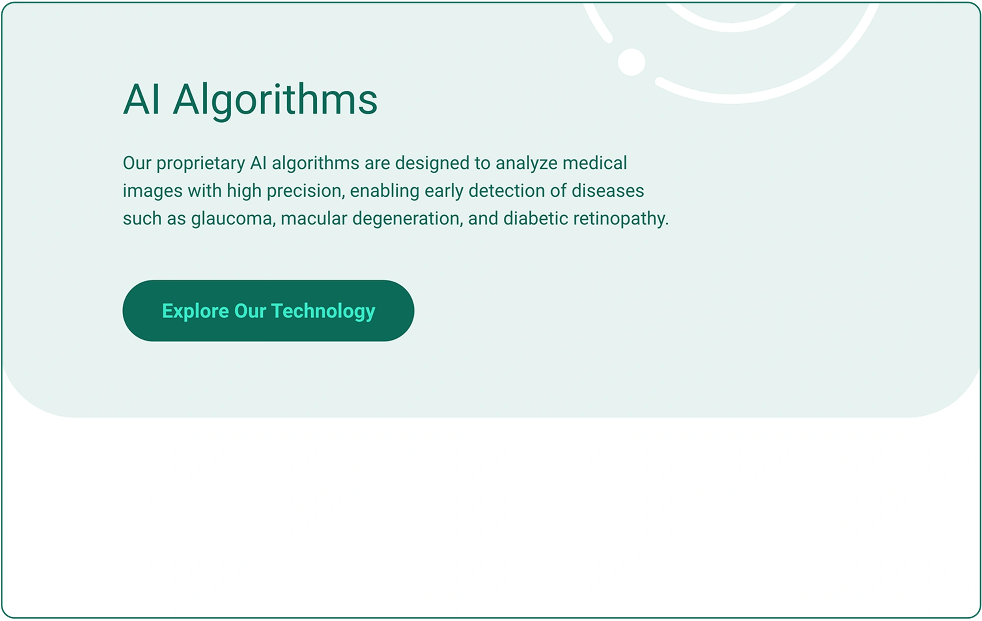 AI algorithms webpage for an eye health care company.