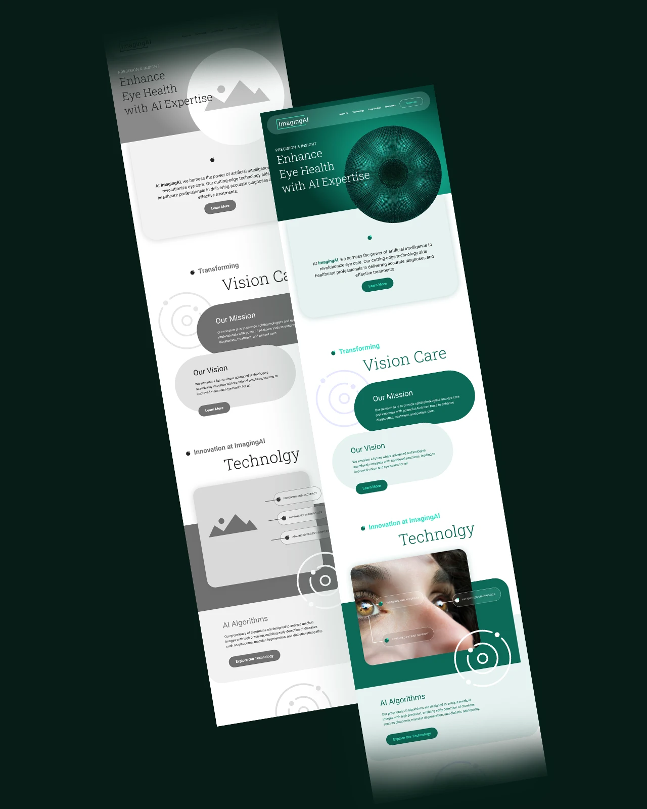 Wireframe designs to web ui ux designs for an eye care artificial intelligence company.